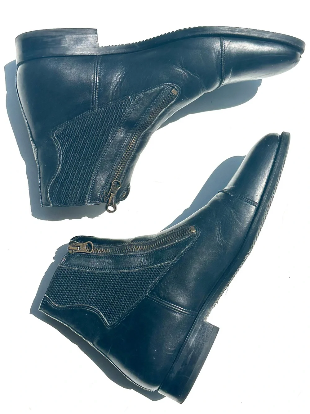 Tucci EZ Short Boots Double Zipper Stretch Panel Leather Black Riding Paddock 43